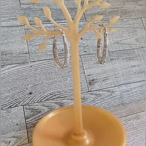 Sterling Silver Swarovski Crystal Encrusted Tear Drop Hoop Earrings Used